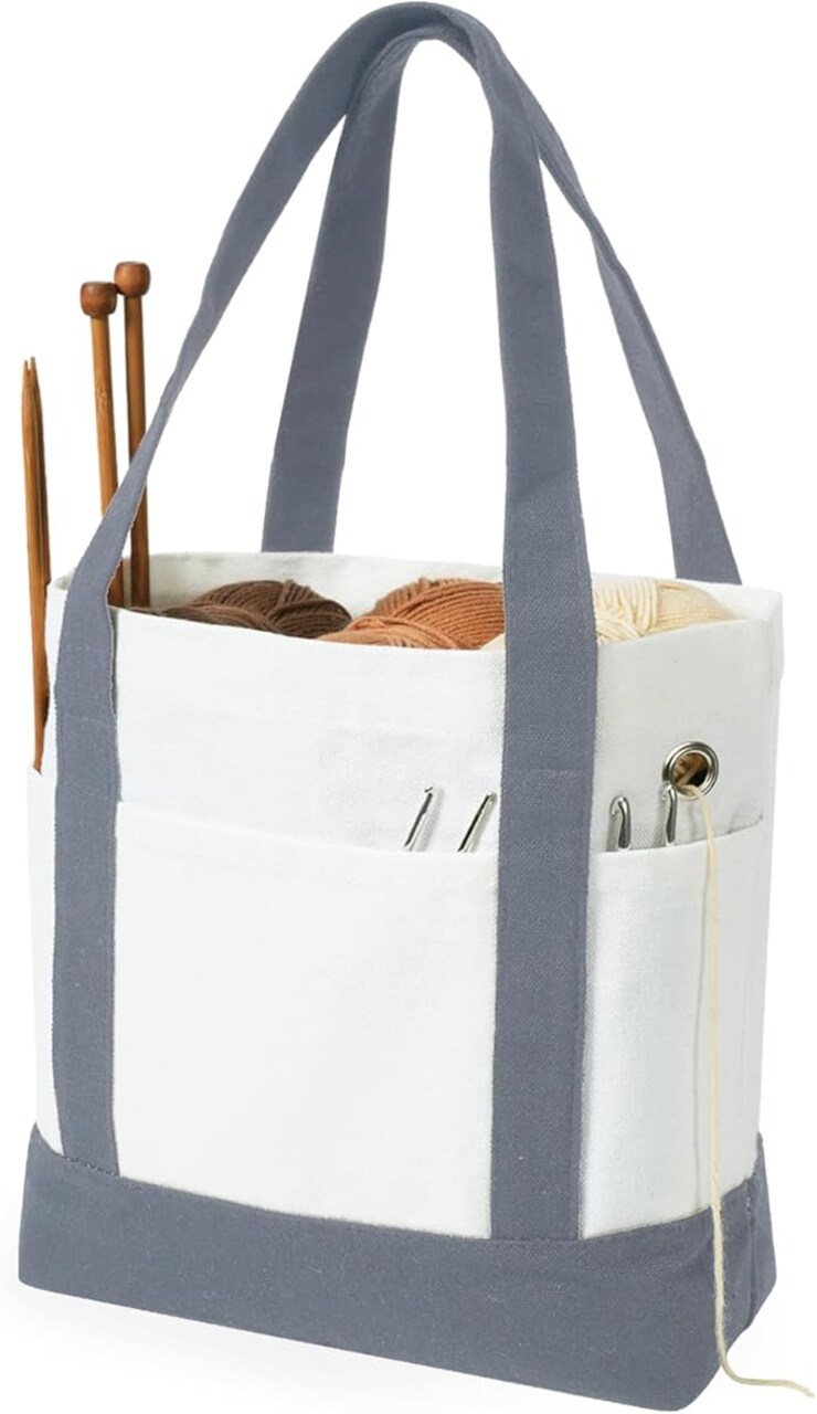 Yarn Bag, Canvas Tote Crochet Bag Organizer, Lightweight Yarn Storage Knitting Bags for Crocheting, Portable Travel Bags and Totes, Crochet Accessories, Knitting Kit Holder